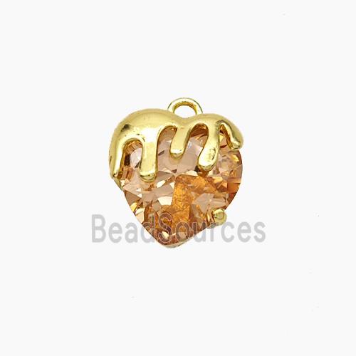 Copper Heart Pendant Pave Orange Crystal Glass Gold Plated