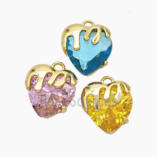 Copper Heart Pendant Pave Crystal Glass Gold Plated Mixed