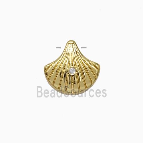 Scallop Shell Charms Copper Pendant Pave Zirconia Gold Plated