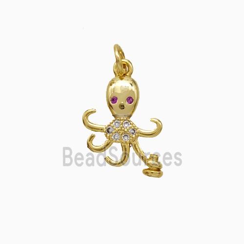 Copper Octopus Pendant Pave Zirconia Gold Plated