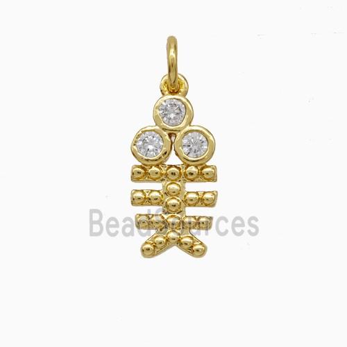Copper Fishbone Pendant Pave Zirconia Gold Plated