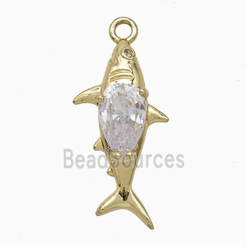 Copper Fish Pendant Pave Zirconia Gold Plated