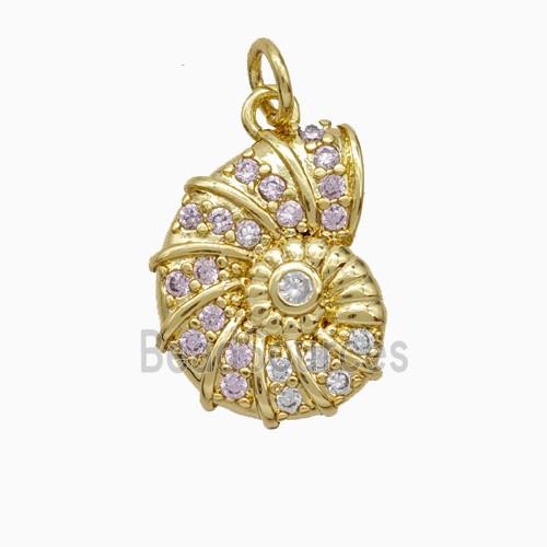 Nautilus Charms Cppper Spiral Shell Pendant Micropave Zirconia Gold Plated