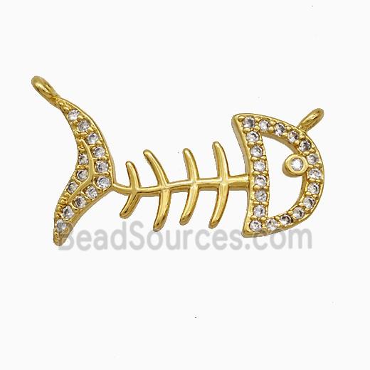 Copper Fishbone Pendant Pave Zirconia 2loops Gold Plated