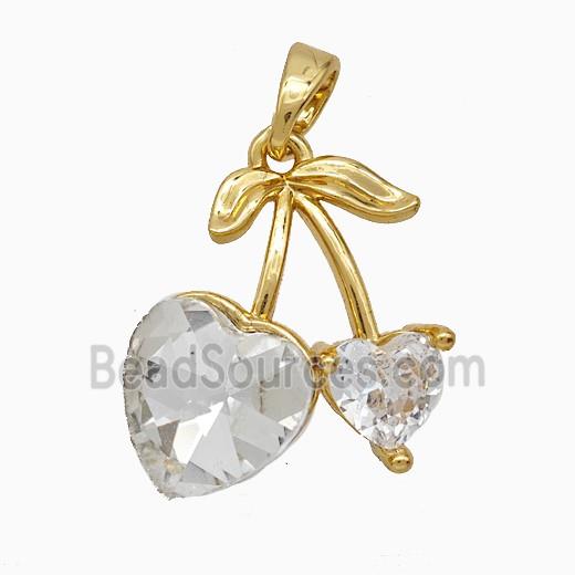 Copper Cherry Pendant Pave Crystal Glass Gold Plated