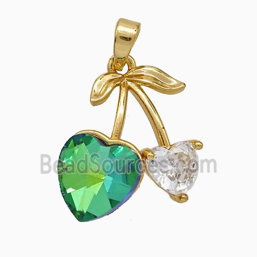 Copper Cherry Pendant Pave Crystal Glass Gold Plated