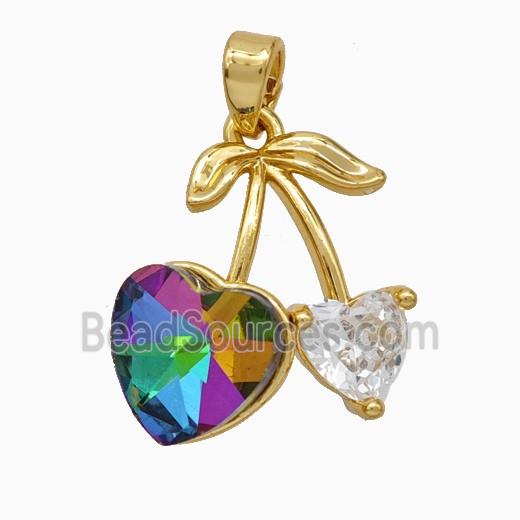 Copper Cherry Pendant Pave Crystal Glass Gold Plated