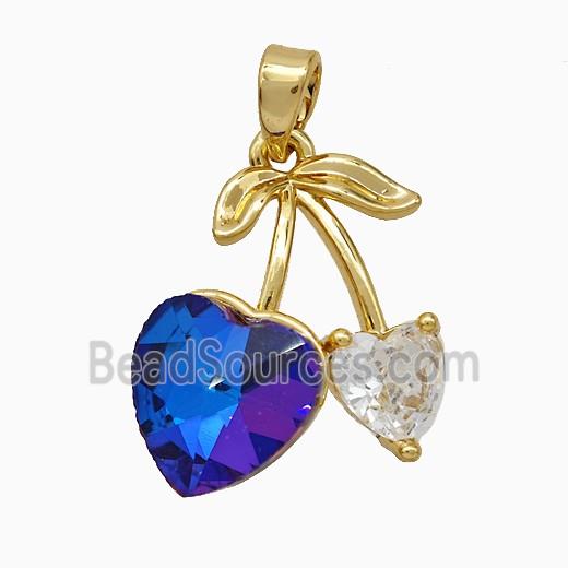Copper Cherry Pendant Pave Crystal Glass Gold Plated