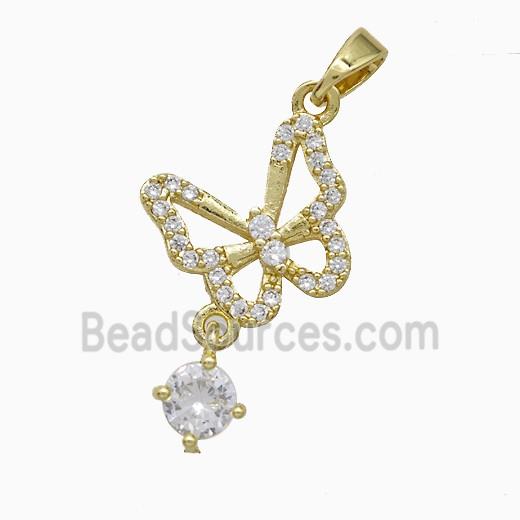 Copper Butterfly Pendant Pave Zirconia Gold Plated