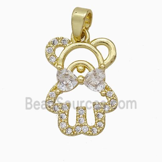 Copper Bear Pendant Pave Zirconia Gold Plated