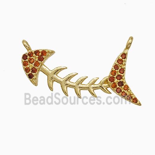 Copper Fishbone Pendant Pave Zirconia 2loops Gold Plated