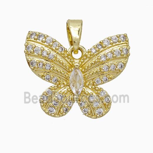 Copper Butterfly Pendant Pave Zirconia Gold Plated