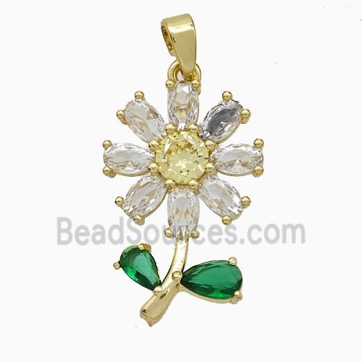 Copper Flower Pendant Pave Zirconia Gold Plated