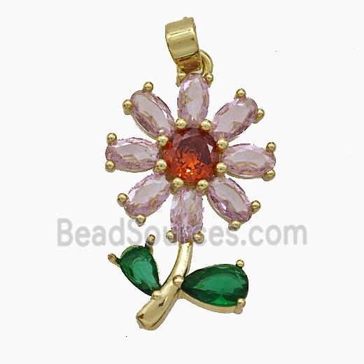 Copper Flower Pendant Pave Zirconia Gold Plated