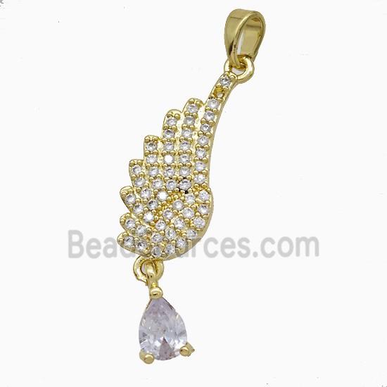 Copper Angel Wings Pendant Pave Zirconia Gold Plated