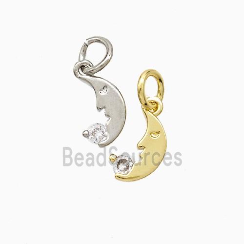 Copper Moon Pendant Pave Zirconia Mixed