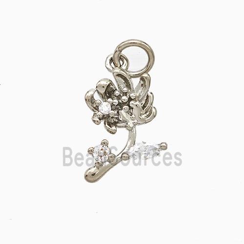 Copper Flower Pendant Pave Zirconia Platinum Plated
