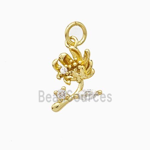 Copper Flower Pendant Pave Zirconia Gold Plated