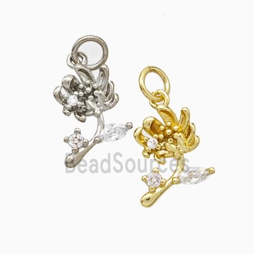 Copper Flower Pendant Pave Zirconia Mixed