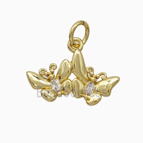 Copper Butterfly Pendant Pave Zirconia Gold Plated