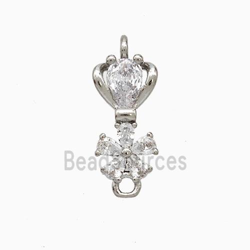 Copper Flower Connector Pave Zirconia Platinum Plated