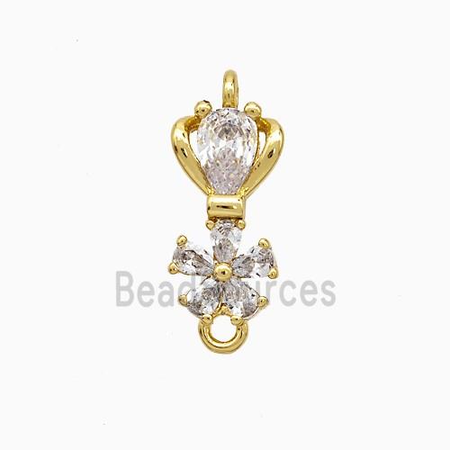 Copper Flower Connector Pave Zirconia Gold Plated