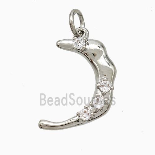Copper Moon Pendant Pave Zirconia Platinum Plated