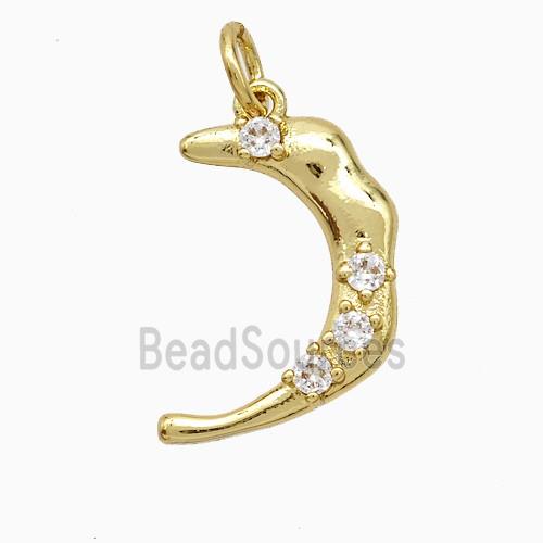 Copper Moon Pendant Pave Zirconia Gold Plated