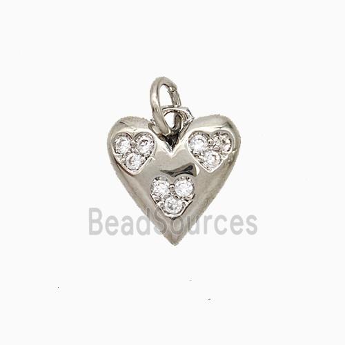 Copper Heart Pendant Pave Zirconia Platinum Plated