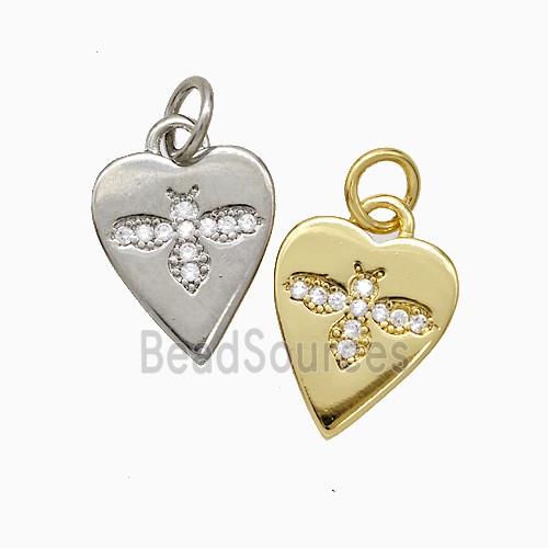 Copper Heart Pendant Pave Zirconia Honeybee Mixed