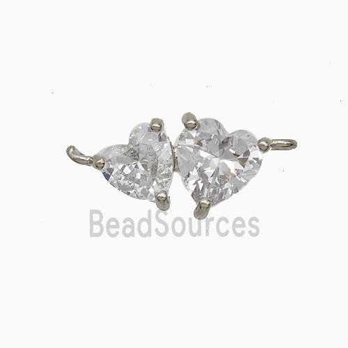 Copper Heart Connector Pave Zirconia Platinum Plated