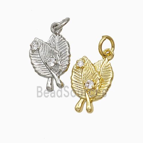 Copper Leaf Pendant Pave Zirconia Mixed