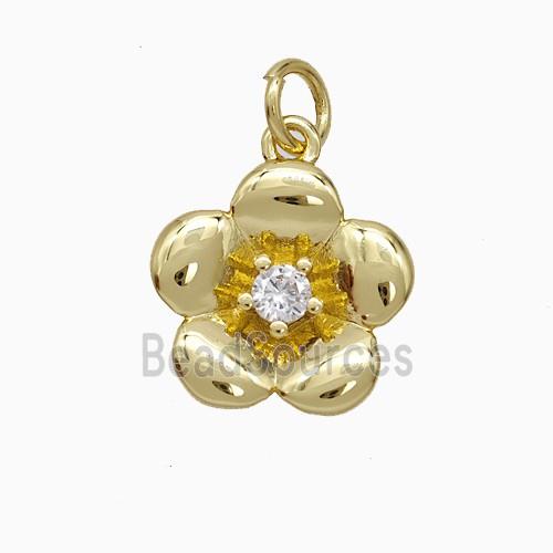 Copper Flower Pendant Pave Zirconia Gold Plated