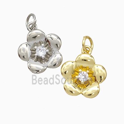 Copper Flower Pendant Pave Zirconia Mixed