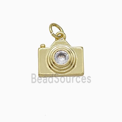 Copper Camera Pendant Pave Zirconia Gold Plated