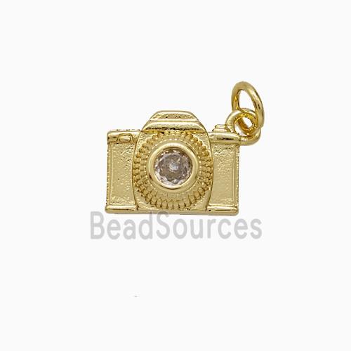 Copper Camera Pendant Pave Zirconia Gold Plated
