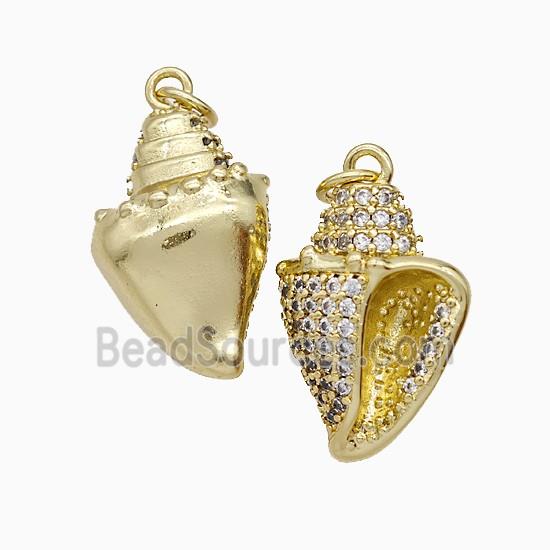 Conch Shell Charms Copper Pendant Pave Zirconia Gold Plated