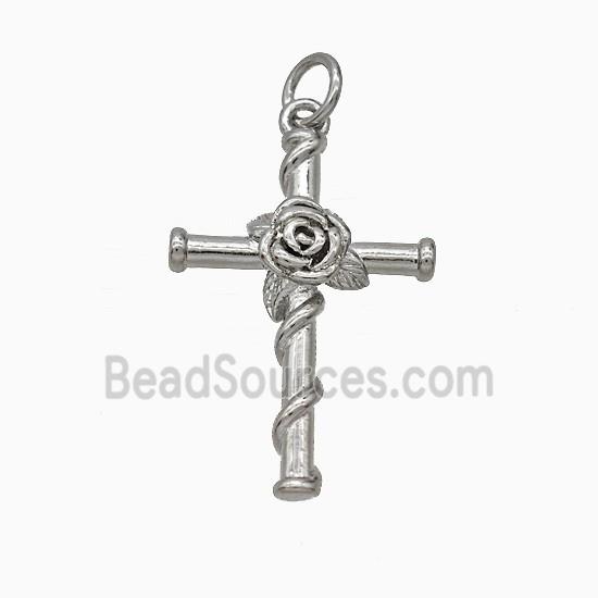 Copper Cross Pendant Flower Platinum Plated
