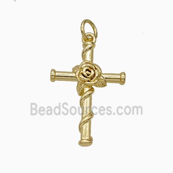 Copper Cross Pendant Flower Gold Plated