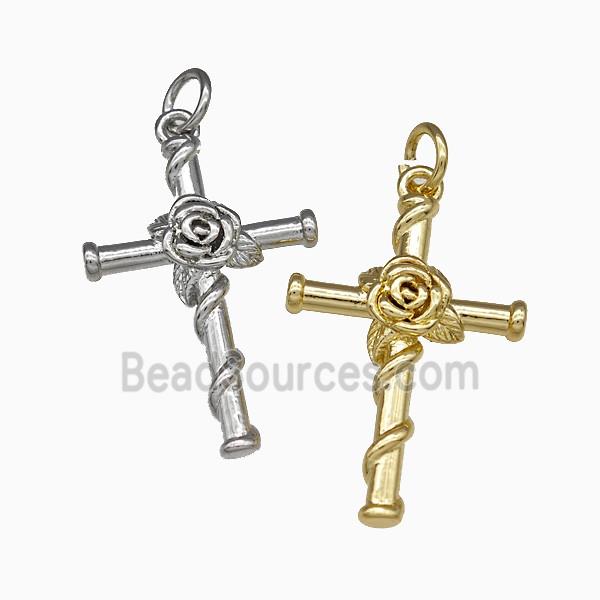 Copper Cross Pendant Flower Mixed