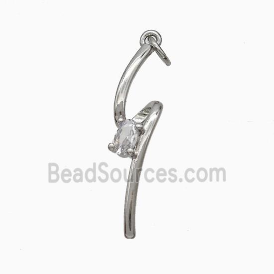 Copper Lightning Pendant Pave Zirconia Platinum Plated