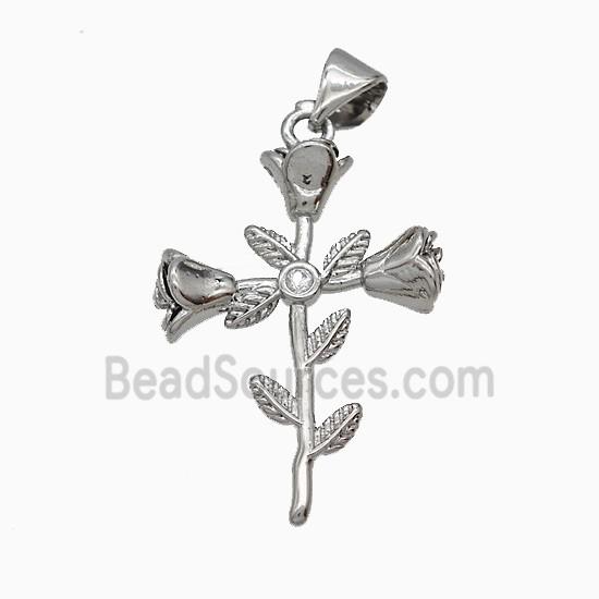 Copper Flower Pendant Pave Zirconia Platinum Plated