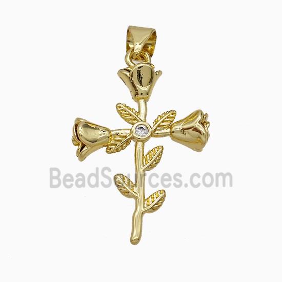 Copper Flower Pendant Pave Zirconia Gold Plated