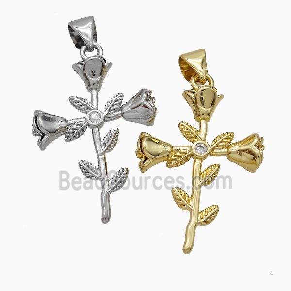 Copper Flower Pendant Pave Zirconia Mixed