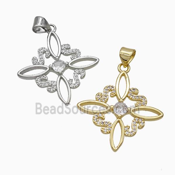 Copper Cross Pendant Pave Zirconia Flower Mixed