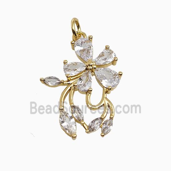 Copper Flower Pendant Pave Zirconia Gold Plated