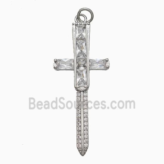 Copper Cross Pendant Pave Zirconia Platinum Plated