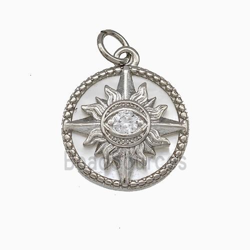 Copper Sun Eye Pendant Pave Zirconia Platinum Plated