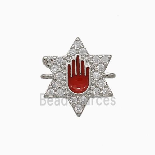 Copper Star Hand Connector Pave Zirconia Red Enamel Platinum Plated