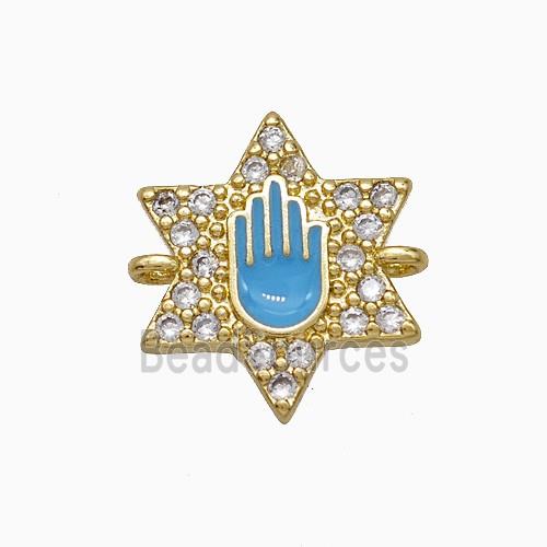 Copper Star Hand Connector Pave Zirconia Blue Enamel Gold Plated